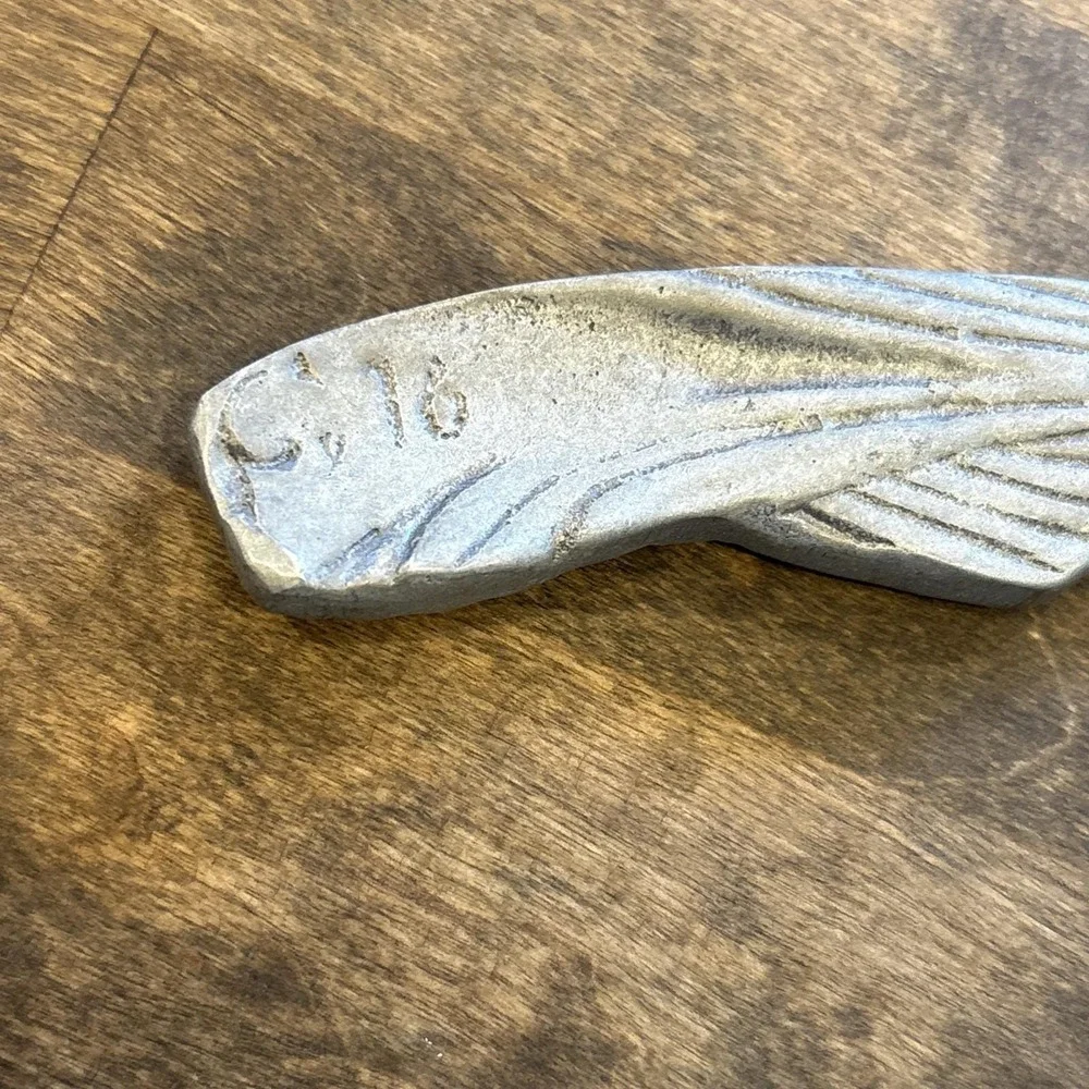 Vintage Hand-Cast Pewter Koi Fish Salad Serving Set - Artisan C.16 Pattern 11.5